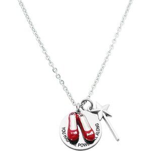 Robust Stainless Steel Wizard of Oz Necklace with Ruby Slippers Charm, Inspirati